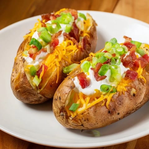 Steaming baked potatoes with crisp skins are ready for a build-your-own baked potato bar.