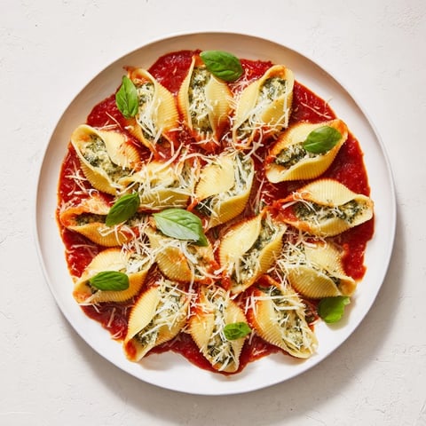 Pesto and Ricotta Stuffed Shells, bubbling hot with melted cheese, promising creamy ricotta and flavorful pesto.