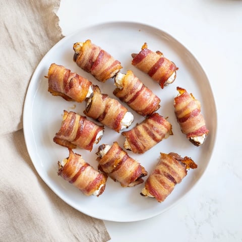Crispy bacon-wrapped dates stuffed with creamy goat cheese, ready to enjoy as an appetizer.