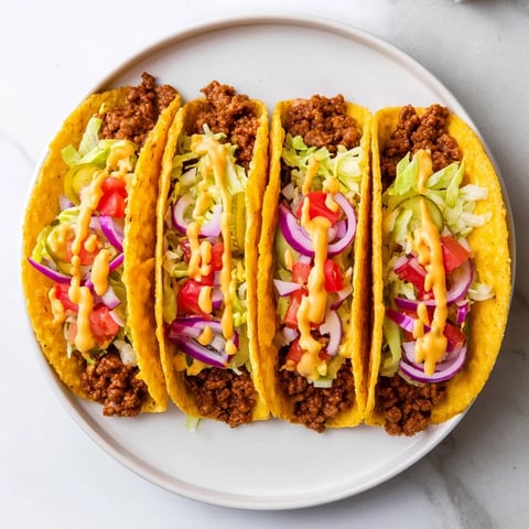 Golden, crispy Viral Cheeseburger Tacos overflowing with juicy beef and melty cheddar cheese.