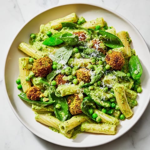 One-Pot Creamy Pesto Pea Protein Pasta: A steaming bowl of pasta, peas, and rich, vibrant pesto.