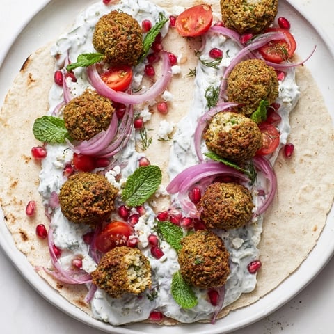 Festive Falafel & Tzatziki Christmas Wreath Wrap, a colorful and delicious vegetarian holiday appetizer.