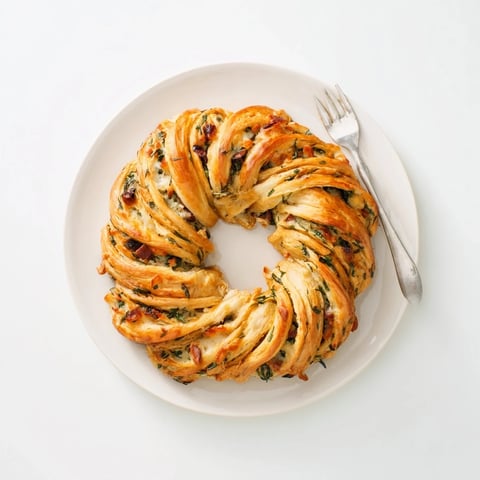 Golden-brown Savory Herb and Cheese Olive Wreath, an inviting appetizer with a freshly baked aroma.