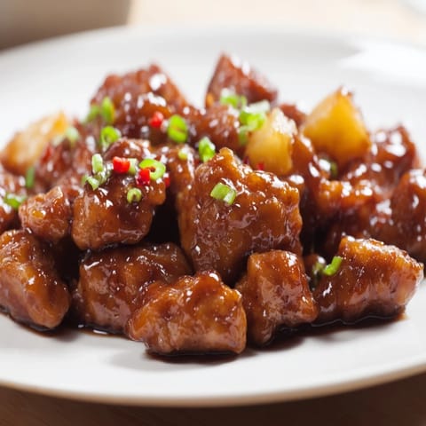 Savory Brown Sugar Pineapple Chicken featuring tender chicken and juicy pineapple chunks ready to eat.