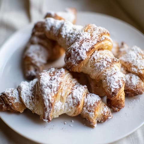 Freshly baked Quick Christmas Cookie Croissants, rich with almond flavor, ready to enjoy with a warm beverage.