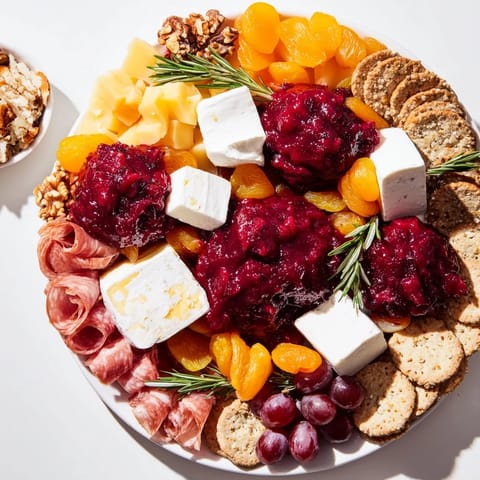 Inviting close-up of a Cranberry Wreath Platter overflowing with tasty holiday treats.
