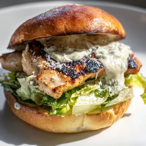 Savory Caesar Chicken Sandwich stacked high with Parmesan cheese and fresh tomato on a golden bun.