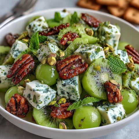 A festive St. Patricks Day green food board featuring fresh fruits, vegetables, and cheeses arranged for easy sharing.