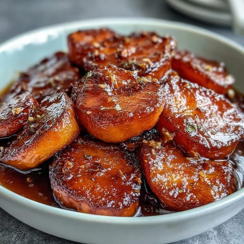 2. Classic Southern Candied Yams glistening with brown sugar glaze, infused with cinnamon and nutmeg for a warm, aromatic holiday side.