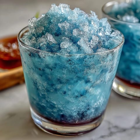 Vibrant blue raspberry lemonade slushie with tangy citrus and sweet berry flavors, served in a frosty glass with fresh mint garnish.
