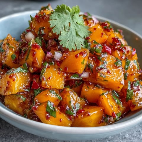 Fresh mango habanero salsa with juicy diced mango, spicy habanero, and zesty lime, perfect for dipping tortilla chips.  