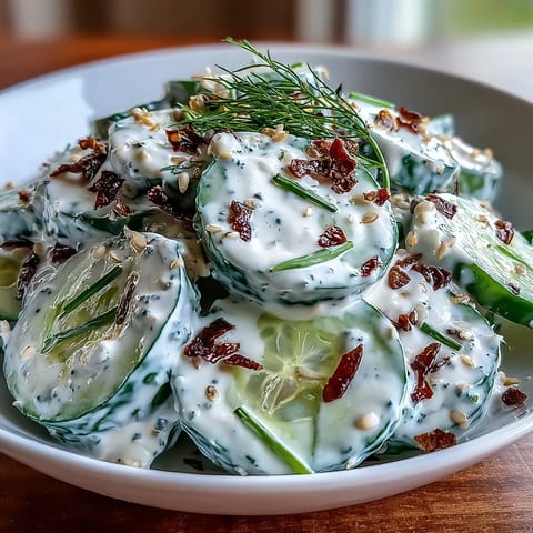 Crisp TikTok Cucumber Salad with Everything Bagel Dressing, a refreshing bite.