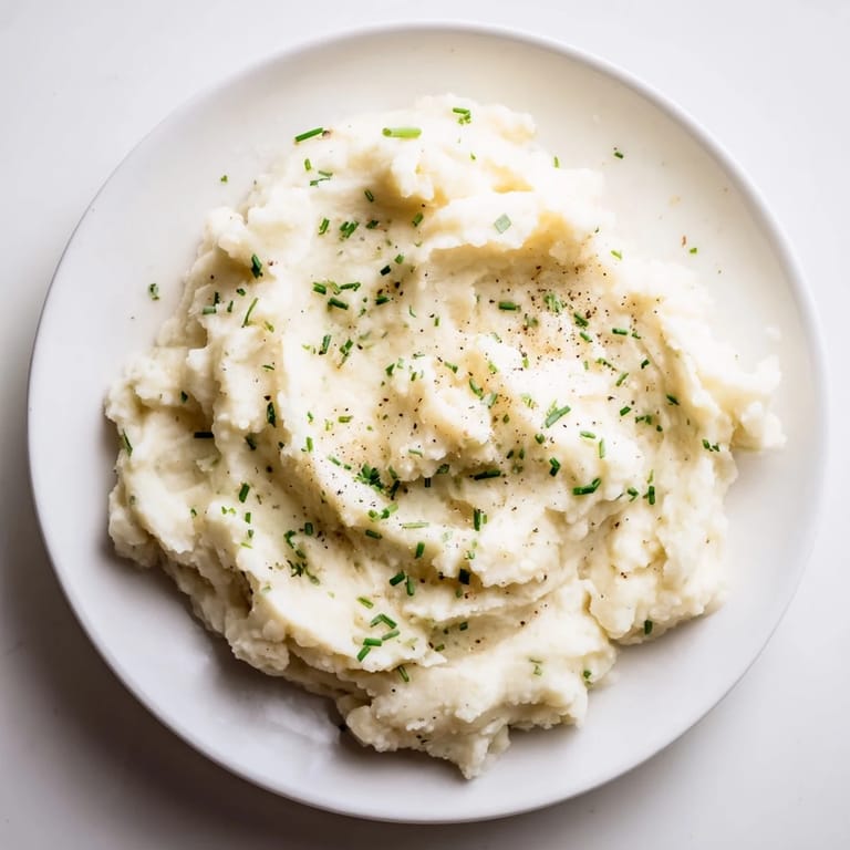 A bowl of fluffy, flavorful cauliflower mash dotted with fresh herbs for a comforting dinner.