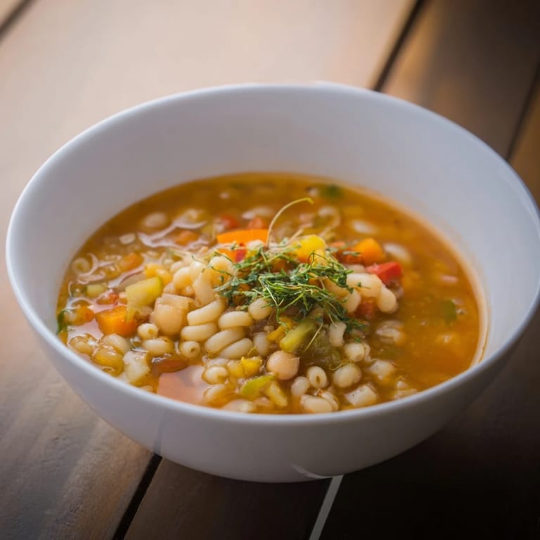 Rustic Pasta e Fagioli soup with visible pasta, creamy beans, and fresh parsley garnish in a bowl.