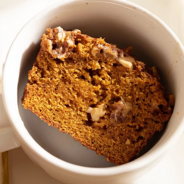 Fragrant and comforting, a slice of moist pumpkin bread loaf perfect for autumn enjoyment.