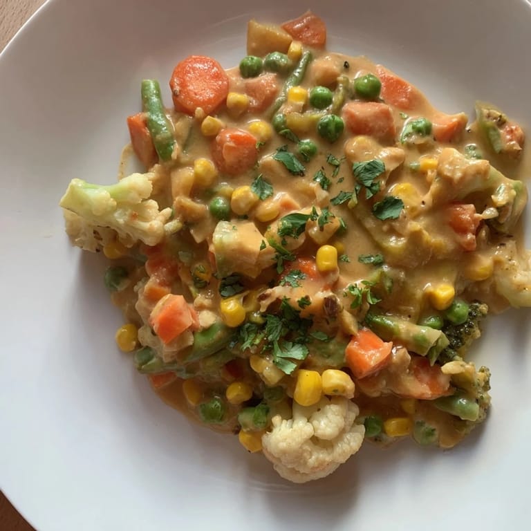 Rich, flavorful Veggie Coconut Curry; a vegan, gluten-free medley of spices and colorful vegetables.