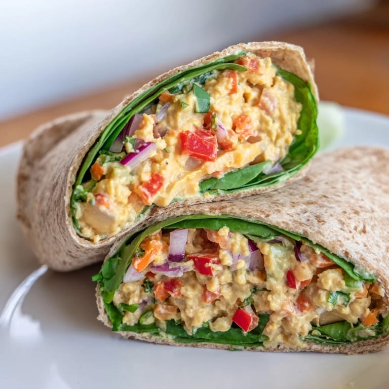 These easy chickpea salad wraps are ready in minutes, stuffed with a flavorful mix of textures.