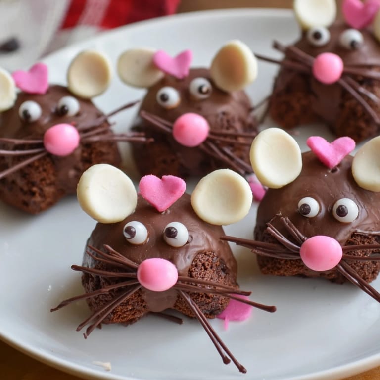 Perfect for parties, these Silly Rat Cake Brownie Bites showcase adorable faces and clever licorice tails.
