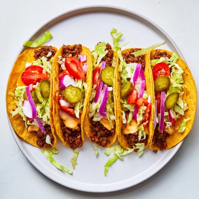 A close-up of delicious Viral Cheeseburger Tacos, showing fresh toppings like diced tomatoes and crisp lettuce.