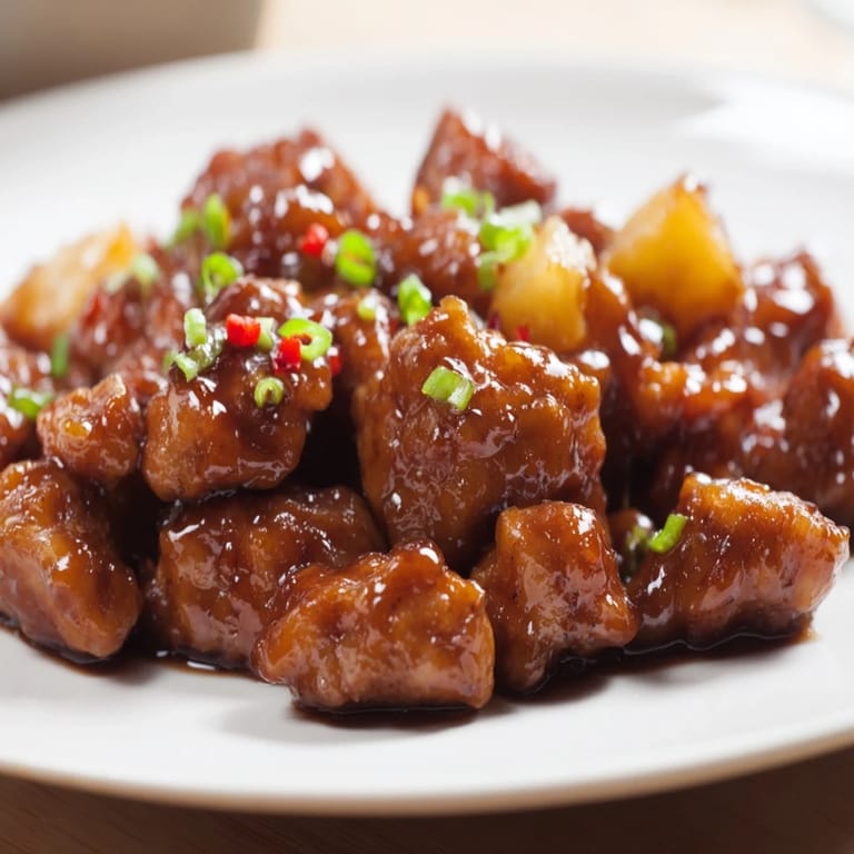 Savory Brown Sugar Pineapple Chicken featuring tender chicken and juicy pineapple chunks ready to eat.