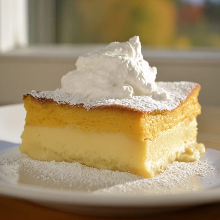 Creamy pumpkin magic cake, baked to perfection, a perfect fall dessert for sharing.