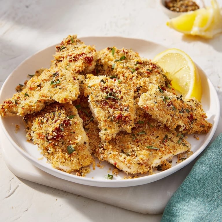 Close-up of golden-brown Garlic Parmesan Chicken Tenders, perfectly cooked and family-friendly.