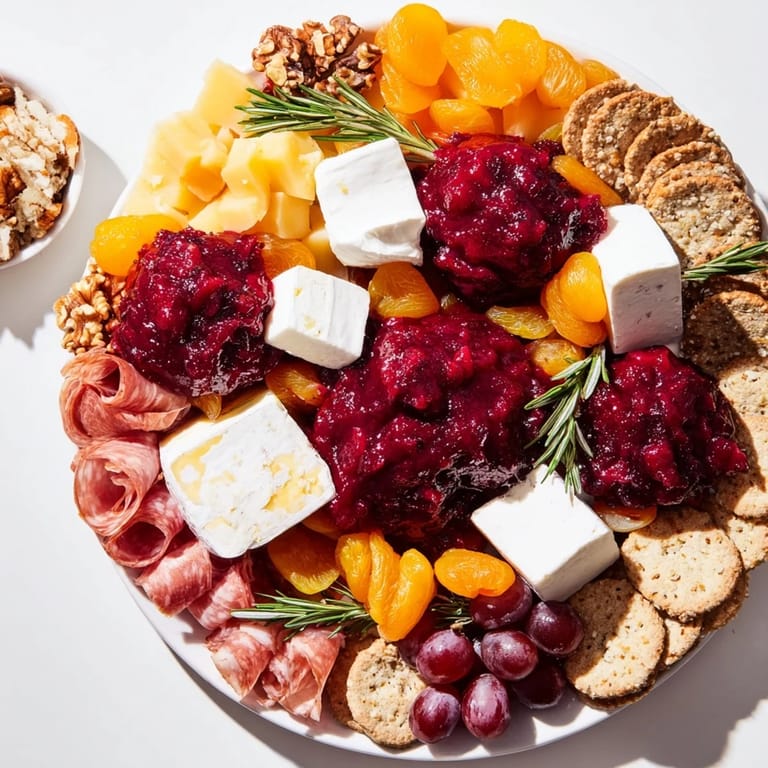 Inviting close-up of a Cranberry Wreath Platter overflowing with tasty holiday treats.
