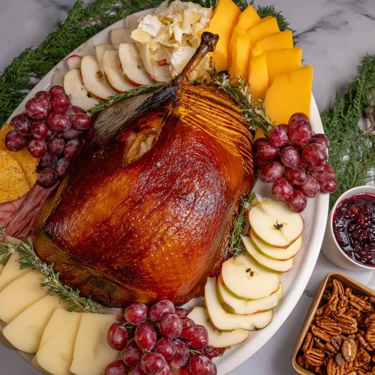 Vibrant arrangement of Thanksgiving Turkey Legs Charcuterie, ideal for a holiday appetizer, piled high with treats.
