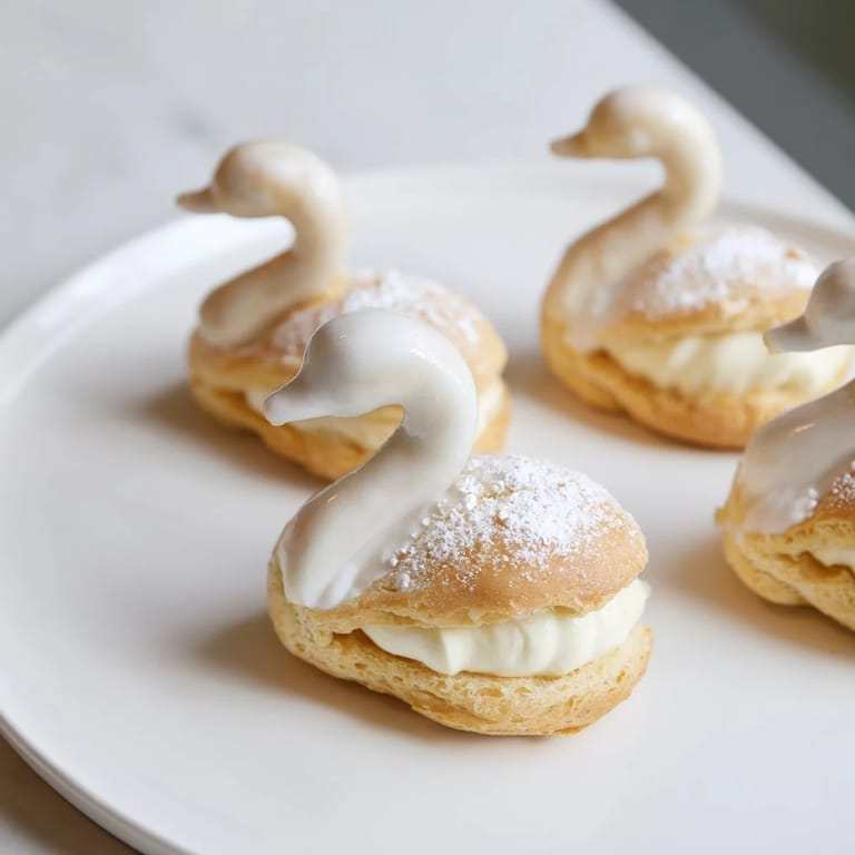 A beautiful arrangement of elegant swan petit fours, perfect for an impressive dessert centerpiece.