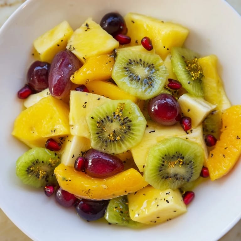 This bright Three Kings Royal Fruit Platter reveals juicy mangoes, grapes, and kiwis, arranged in an artistic presentation.