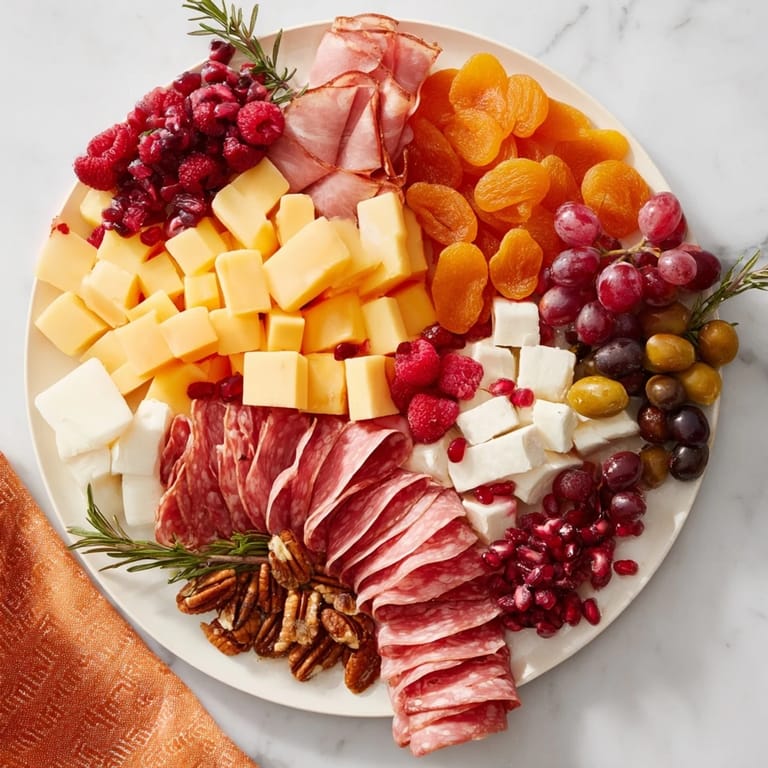 Holiday-themed Meat & Cheese Stocking Charcuterie Board offering an array of flavors perfect for your party.