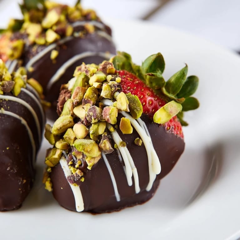 Perfectly dipped, vibrant red strawberries in dark chocolate, a beautiful dessert display of the recipe.