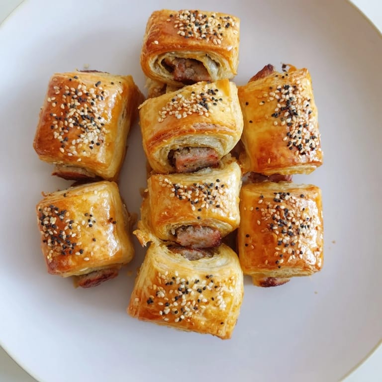 A visually appealing presentation of Savory Bites: Mini Sausage Roll Half-Circle Wreath, with delightful, browned pastry.