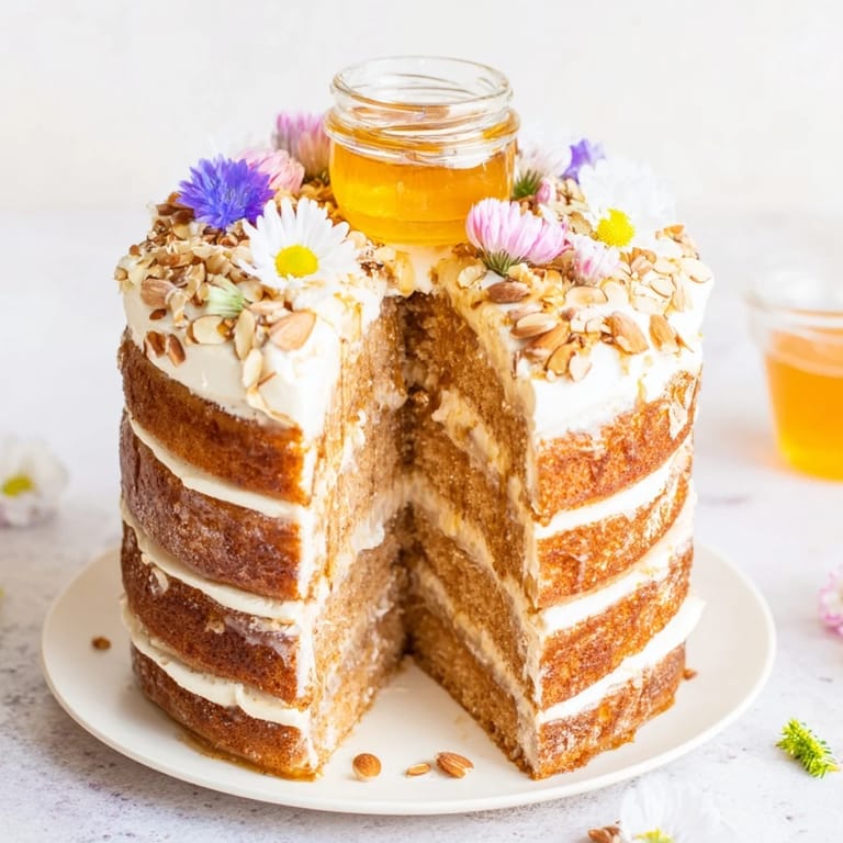 A close-up of The Honey-Drip, showing honey flowing from the cake's center, perfect for dipping.