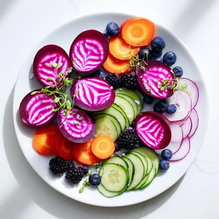 A stunning arrangement of The Neon Night appetizers, showcasing the beautiful pickled vegetables and fruit.