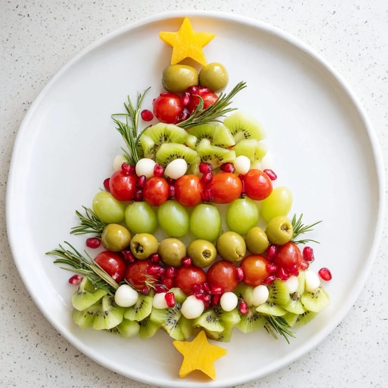 A vibrant Christmas Tree Triangle Board appetizer, arranged on a wooden board, ready to serve for the holidays.