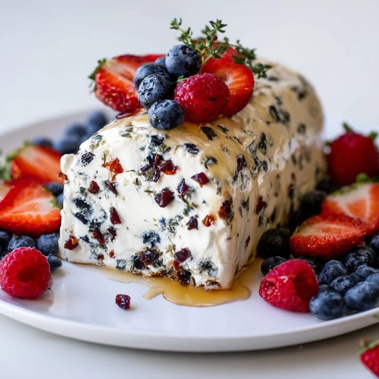 A close-up shot of the cranberry & goat cheese log, showcasing the sweet, tart, and savory flavors.