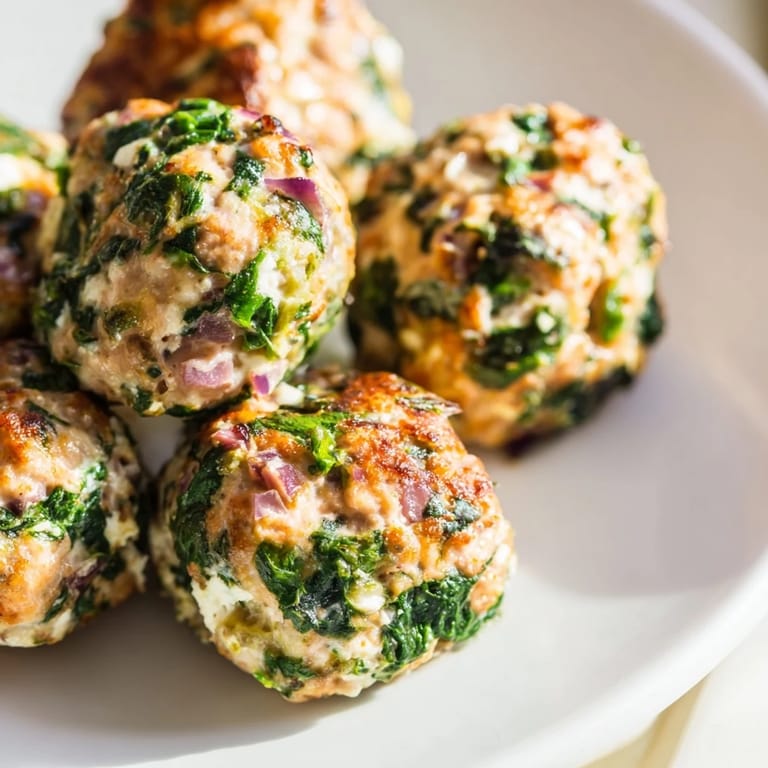 Freshly made Spinach Feta Turkey Meatballs, served on a plate with parsley garnish, ready to eat.