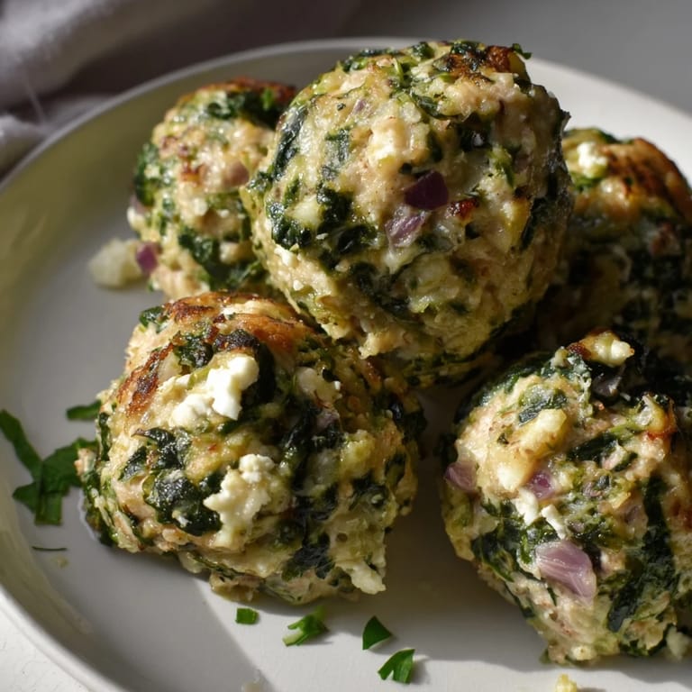Close-up of baked Spinach Feta Turkey Meatballs, tender and juicy, perfect for a healthy dinner.