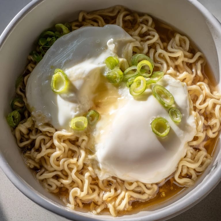 Enjoy the comforting sight of this upgraded instant ramen, featuring a rich yolk and savory flavor.