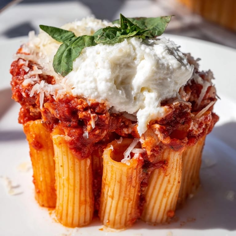 Golden, melted mozzarella tops these Baked Ziti Cups, ready to be enjoyed as a hearty meal.