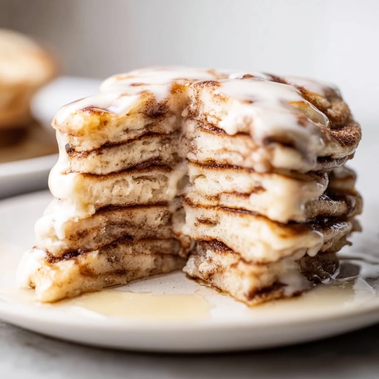 Warm Cinnamon Roll Pancakes, golden-brown and swirled, inviting you to enjoy a flavorful breakfast.
