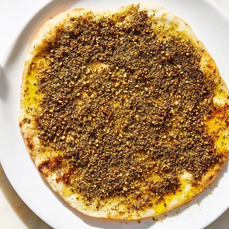 Warm and savory Levantine Zaatar Bread, ready to be enjoyed as a delightful appetizer or side.