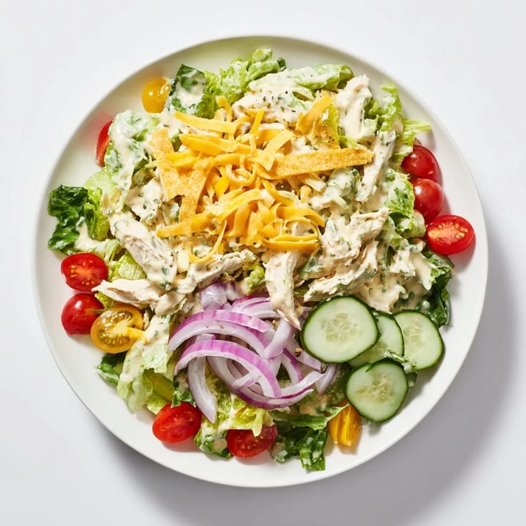 Juicy chopped chicken in zesty jalapeño ranch, combined with romaine, tomatoes, and red onion for a refreshing, spicy main dish.