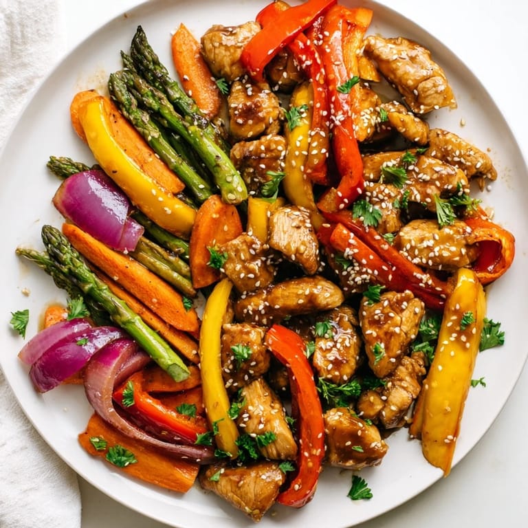 This easy Sheet Pan Honey Garlic Chicken features tender meat and caramelized vegetables, perfect for a vibrant, dairy-free family meal ready in under 40 minutes.