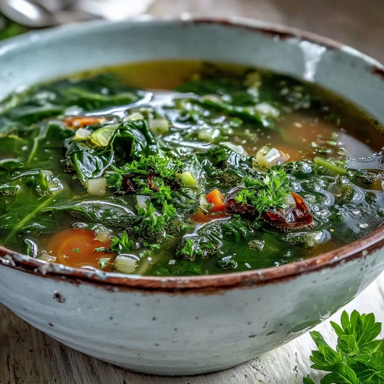 A pot of Swiss Chard Soup simmering on the stove with chopped carrots, celery, and vibrant green leaves. 