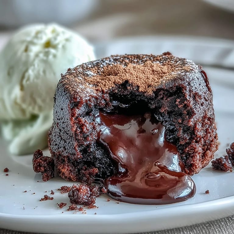 Indulgent individual Chocolate Lava Cakes served warm, paired with a scoop of vanilla ice cream melting on top.