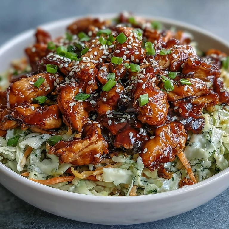 A close-up of vibrant orange carrots and green cabbage tossed with tender chicken in a glossy soy-sesame glaze.