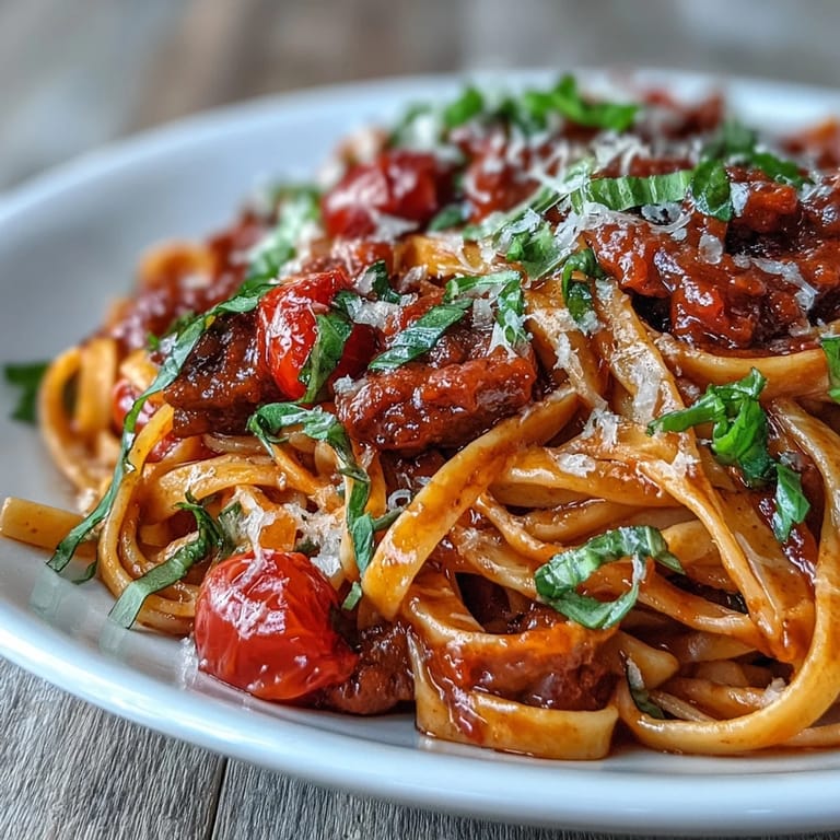 A vibrant dinner topped with fresh basil, grated Parmesan, and halved cherry tomatoes.
