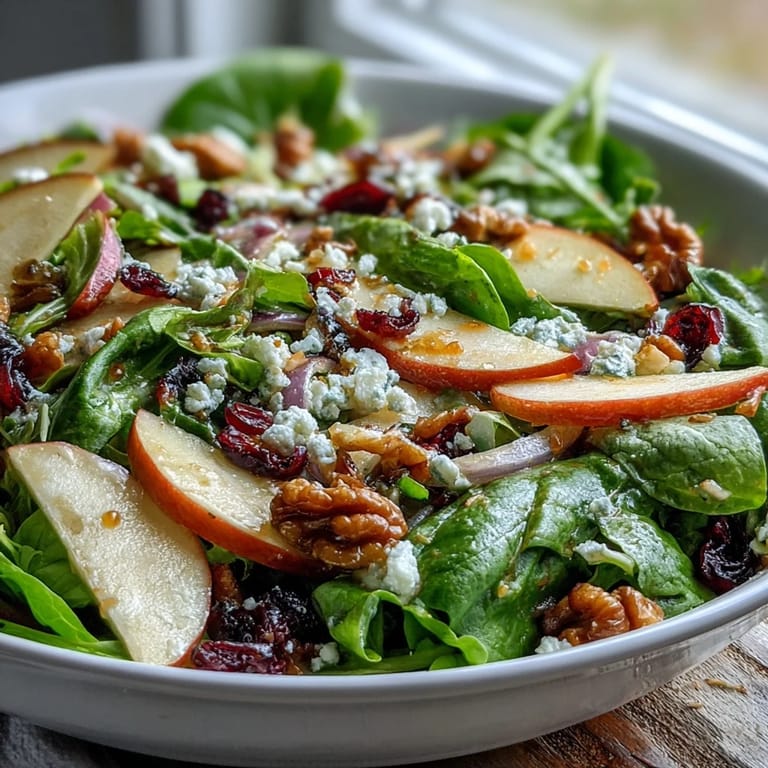Freshly tossed Mixed Greens and Apple Bowl with crisp apple slices, red onion, and dried cranberries, served as a refreshing salad for a light lunch.
